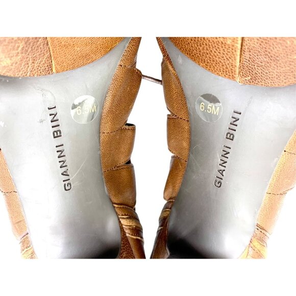 Gianni Bini Caged Booties Lace-Up Boho Open Work Lace Up 6.5 Stiletto Leather - Picture 9 of 9